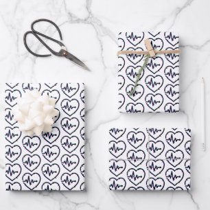 Heart Check Wrapping Paper Flat Sheet Set of 3