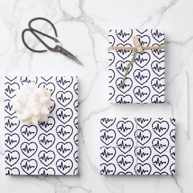 Heart Check Wrapping Paper Flat Sheet Set of 3 (Front)
