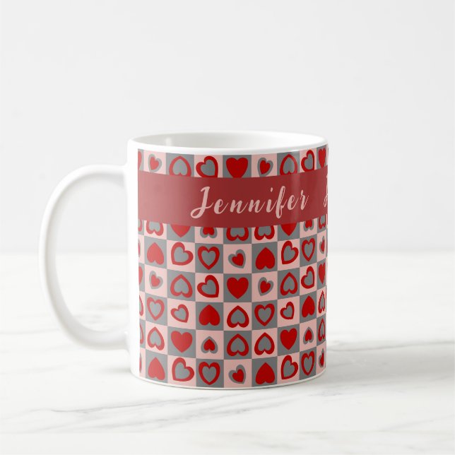 Heart Checker Pattern Custom Coffee Mug (Left)