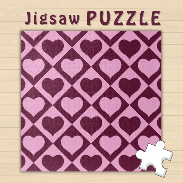 Heart Checkerboard Pattern Bordeaux Pink - Jigsaw Puzzle (Creator Uploaded)