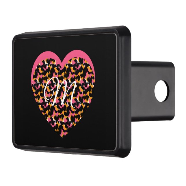 Heart Cheetah Animal Print Monogram  Hitch Cover (Left)