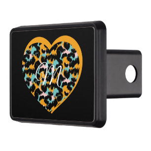 Heart Cheetah Animal Print Monogram Teal Hitch Cover