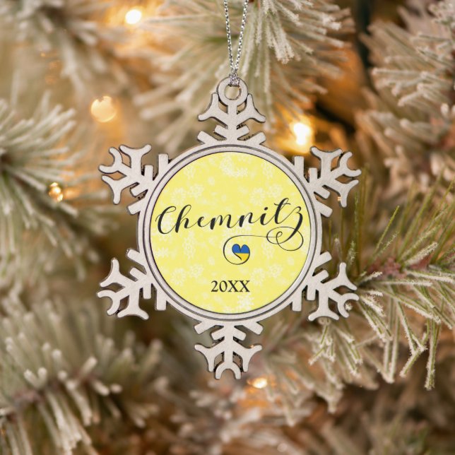 Heart Chemnitz, I Love Chemnitz, Germany Snowflake Pewter Christmas Ornament (Tree)