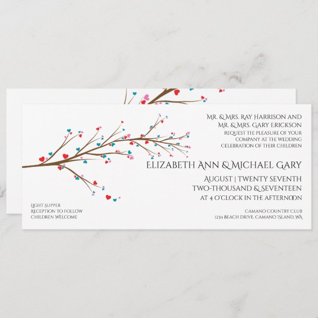 Heart Cherry Blossom Wedding Invitation (Front/Back)