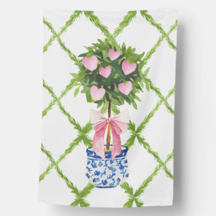 Heart Chinoiserie Topiary, Ginger Jar TreePink Bow House Flag
