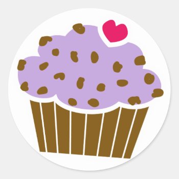 Heart Choco Chip Blueberry Cupcake Classic Round Sticker by lilpumpkinhouse at Zazzle