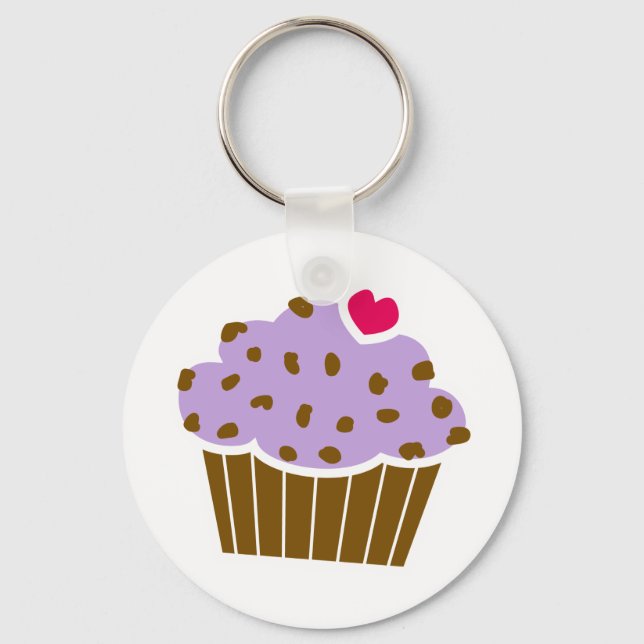 Heart Choco Chip Blueberry Cupcake Keychain (Front)