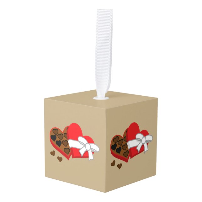 Heart Chocolate Gift Box - Valentine's Day Cube Ornament (Front Angled)