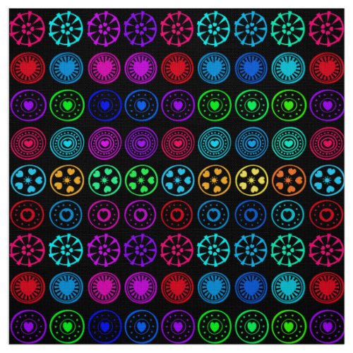 Heart Circles  Multicolored Shapes Fabric