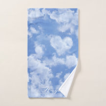 Heart Cloud Sky Cute Fun Modern Blue Custom Name