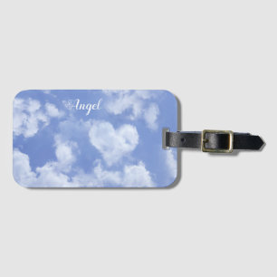 Heart Cloud Sky Cute Fun Modern Blue Custom Name Luggage Tag