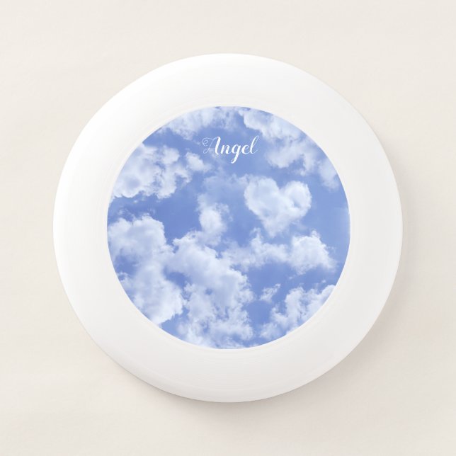   Heart Cloud Sky Cute Fun Modern Blue Custom Name Wham-O Frisbee (Front)