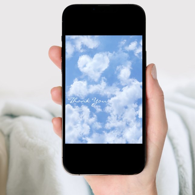 Heart Cloud Sky Cute Modern Blue Custom Wedding Holiday Card (Front Digital)