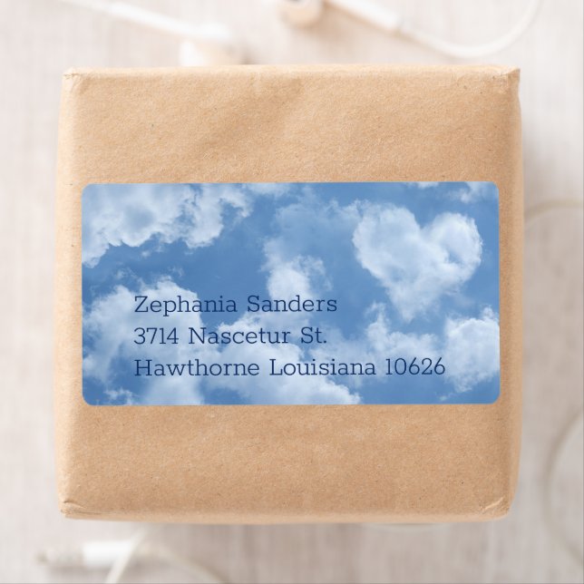 Heart Cloud Sky Cute Modern Blue Custom Wedding Label (Insitu)