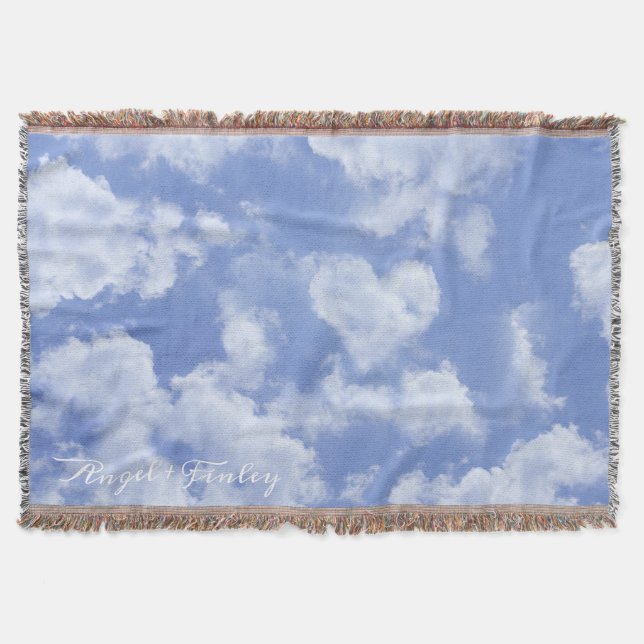Heart Cloud Sky Cute Modern Lovely Light Blue Girl Throw Blanket (Front)