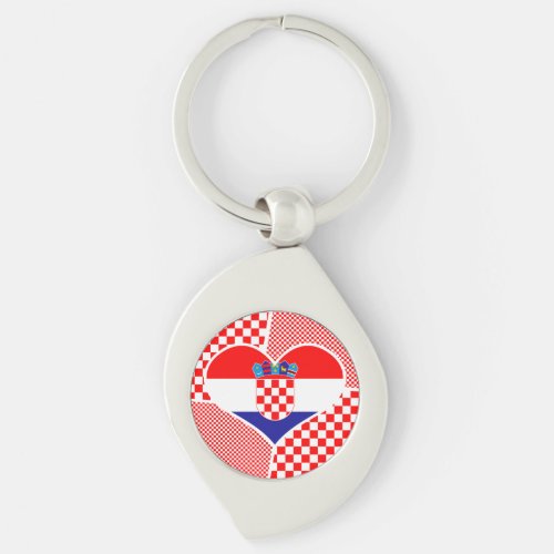 Heart Collage Croatian Flag With Checkers Keychain