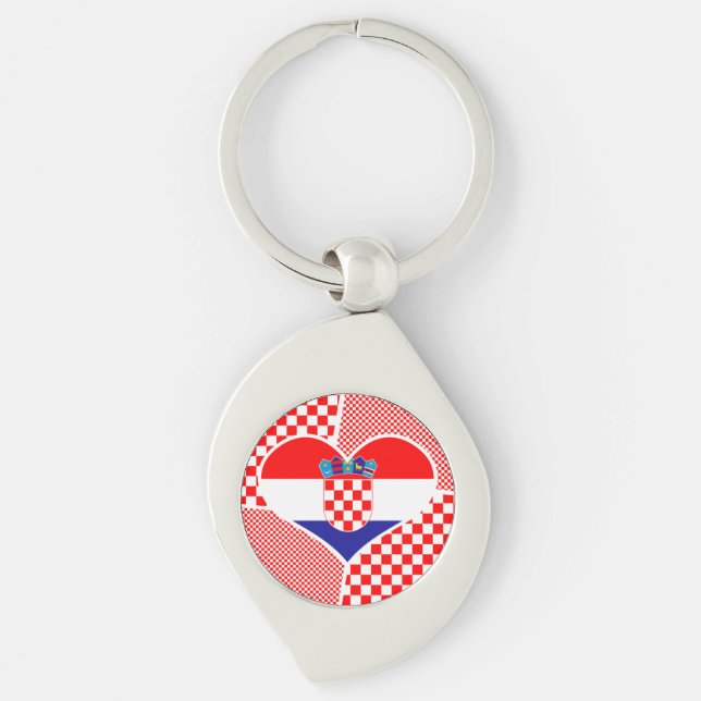 Heart Collage Croatian Flag With Checkers Keychain (Front)