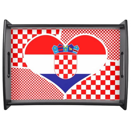 Heart Collage Croatian Flag With Checkers Serving Tray