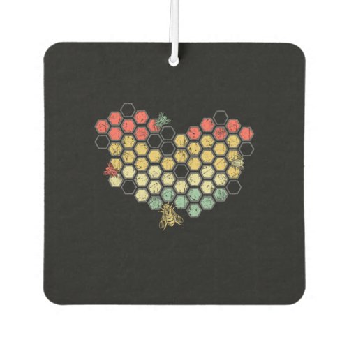 Heart Coloful Honeycomb With Cute Bees Air Freshener