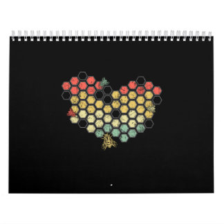 Heart Coloful Honeycomb With Cute Bees Calendar
