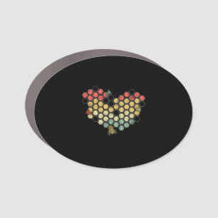 Heart Coloful Honeycomb With Cute Bees Car Magnet