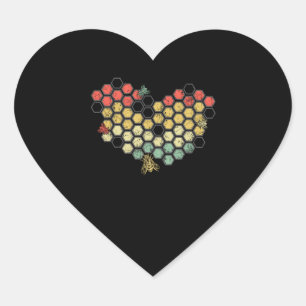 Heart Coloful Honeycomb With Cute Bees Sticker