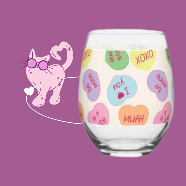 Heart Colorful Pattern Valentine  Stemless Wine Glass (Creator Uploaded)
