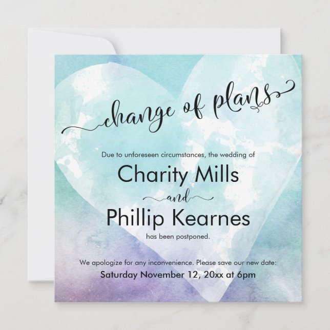 Heart Colorful Postponed Wedding Change of Plans (Front)