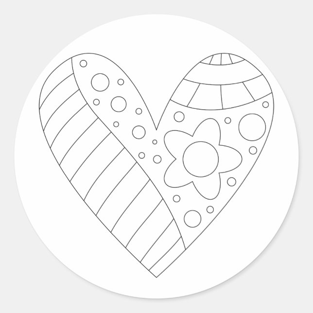 Heart Coloring Design Classic Round Sticker (Front)