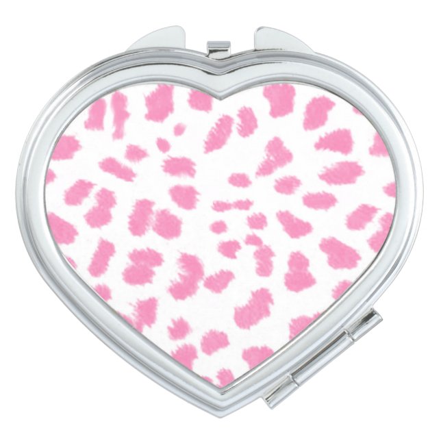 Heart Compact Mirror/Pink Cheetah Print Makeup Mirror (Front)