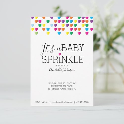 heart confetti BABY SPRINKLE colorful shower Invitation