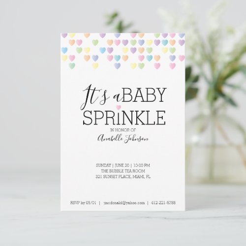heart confetti BABY SPRINKLE pastel rainbow shower Invitation