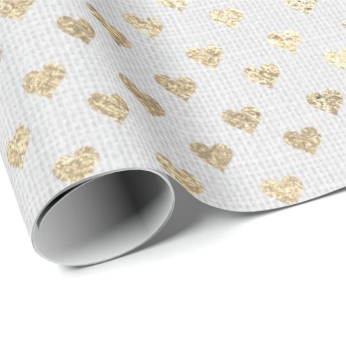 Heart Confetti Foxier Gold Foxier White Gray Linen Wrapping Paper