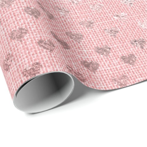 Heart Confetti Metallic Pink Rose Gold Linen Wrapping Paper