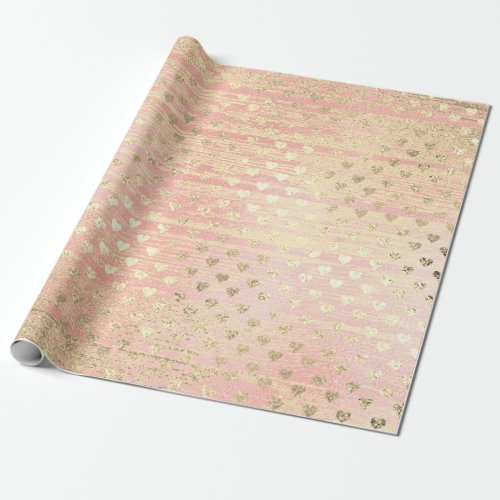 Heart Confetti Metallic Shabby Gold Wood Pink Rose Wrapping Paper