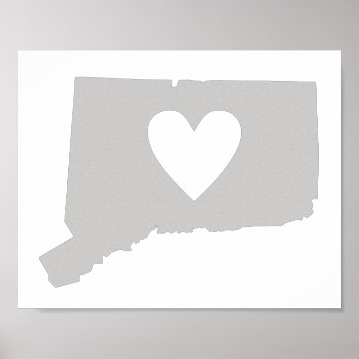 Hometown Art Print Connecticut State Silhouette Made to Order Heart at Home Connecticut Art Original Watercolor Painting