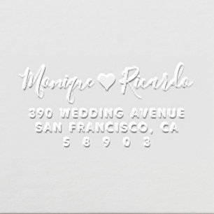 Heart Couple Script Wedding Return Address Embosser