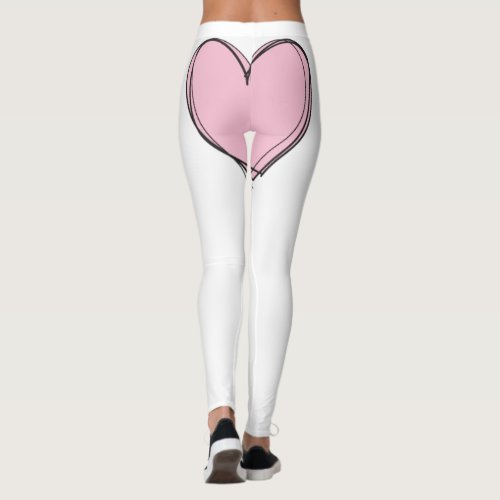 Heart Covered Butt Leggings White Black Pink