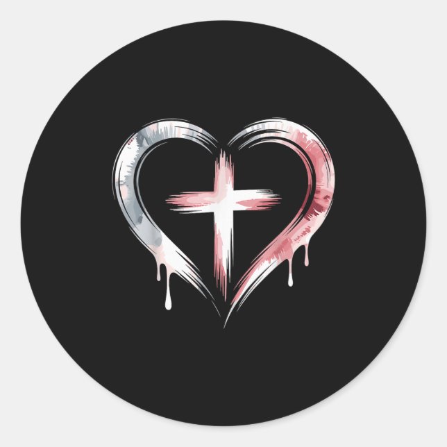 Heart Cross Christian Faith Love  Classic Round Sticker (Front)