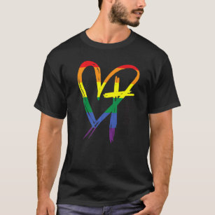Heart Cross Lgbt Gay Pride Rainbow Faith Christian T-Shirt