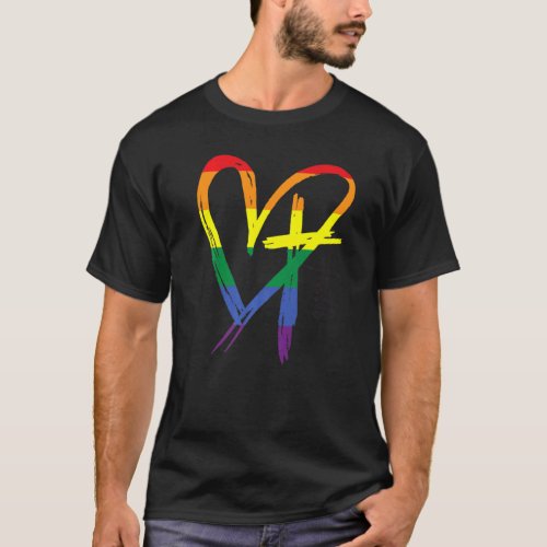 Heart Cross Lgbt Gay Pride Rainbow Faith Christian T_Shirt