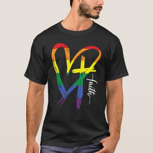 Heart Cross Lgbt Gay Pride Rainbow Flag Christian T_Shirt