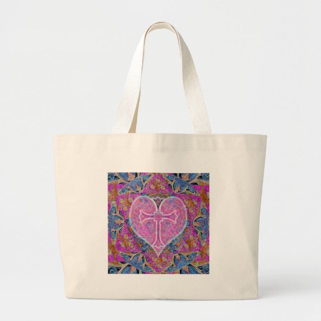 Heart, Cross, Pattern by Amelia Carrie Large Tote Bag (Front)