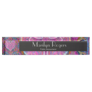 Heart Cross Pattern in Pink Desk Name Plate