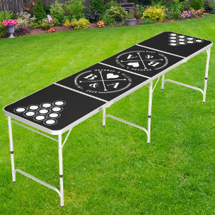 Heart Crossing Initial Black White Beer Pong Table