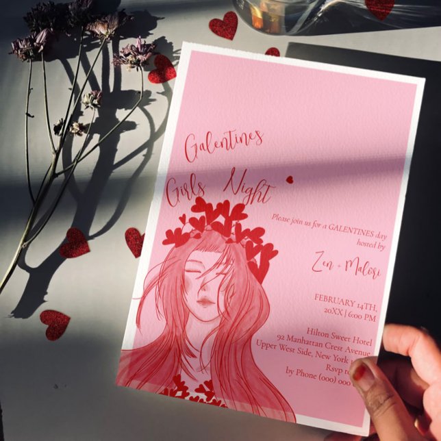 Heart Crown Girl – Galentine’s Day Girls Night  Invitation (Creator Uploaded)