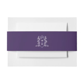 Heart Crown Monogram Purple And White Wedding Invitation Belly Band by mylittleedenweddings at Zazzle