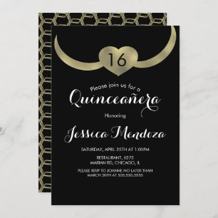 Heart Crown Quinceañera Sweet 16 Gold Foil Invitation