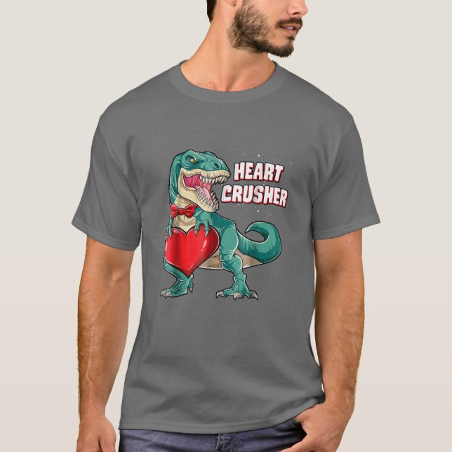 Heart Crusher T Valentines Day Dinosaur T Rex Boys T-Shirt (Front)