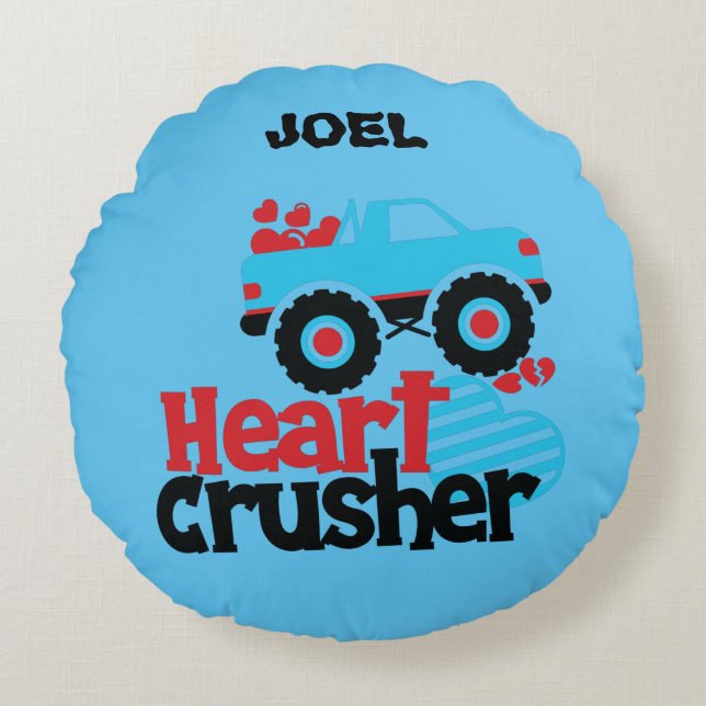 HEART CRUSHER TRUCK PERSONALIZED THROW PILLOW! ROU ROUND PILLOW (Front)